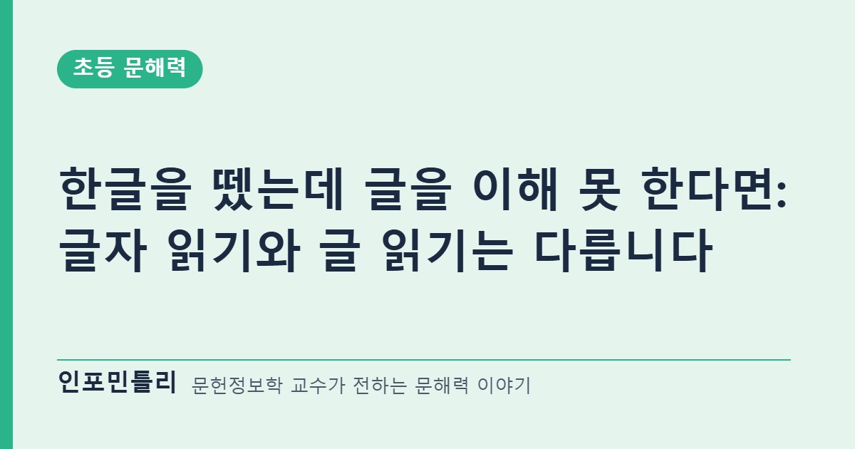 한글을 뗐는데 글을 이해 못 한다면: 글자 읽기와 글 읽기는 다릅니다